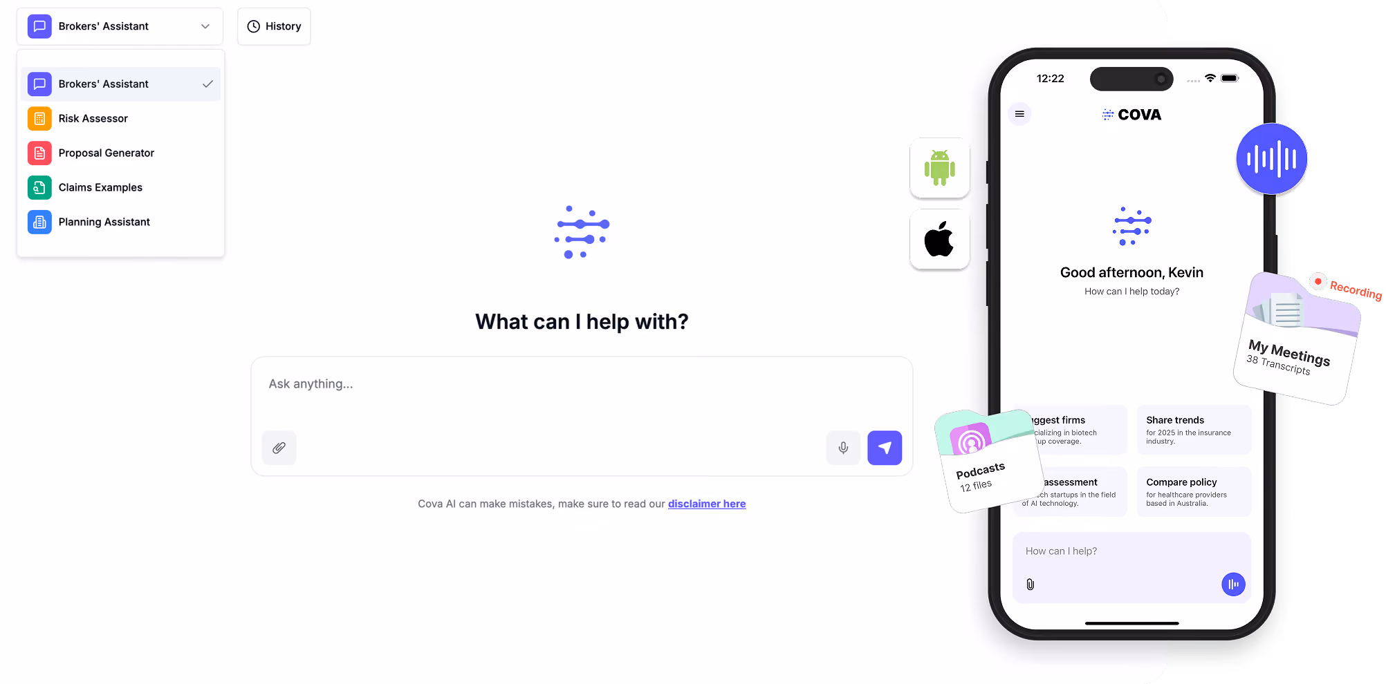 Cova client management workspace